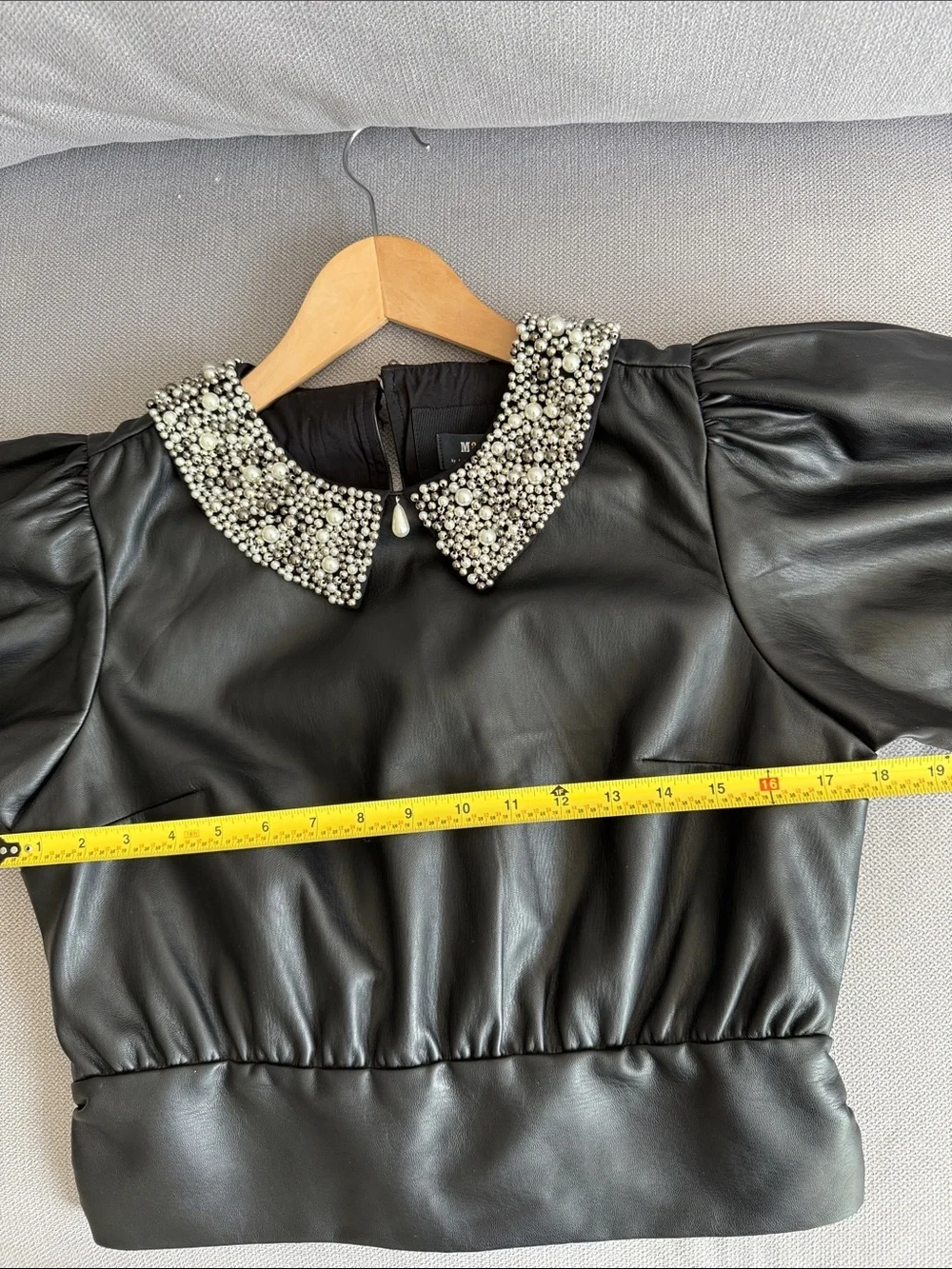Anthropologie Maeve Faux Leather Puff Sleeve Blouse Size M